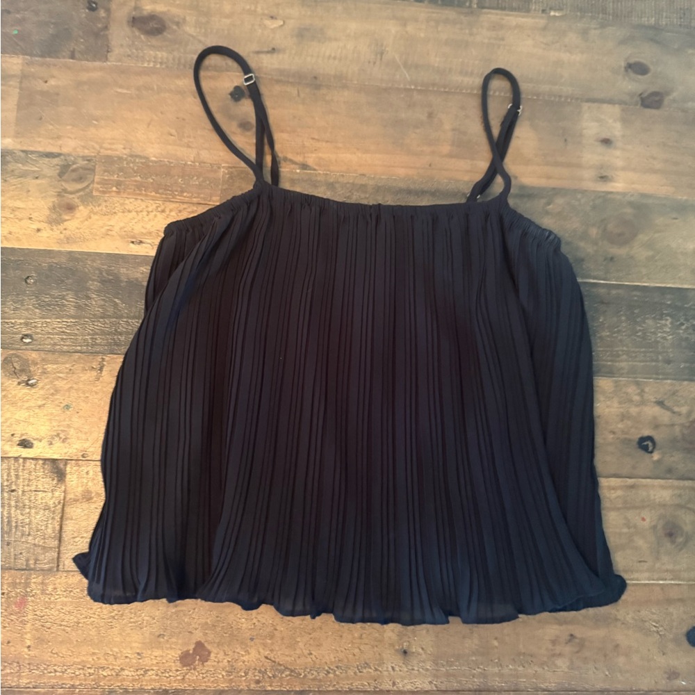 Malo Black Pleated Camisole with Spaghetti Straps
